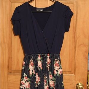 ModCloth blue fringe sleeve w/ flower print dress.